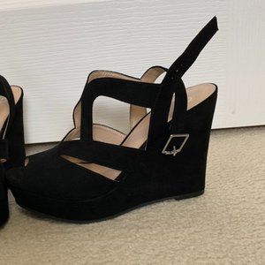 BP. suede black platform wedge sandals